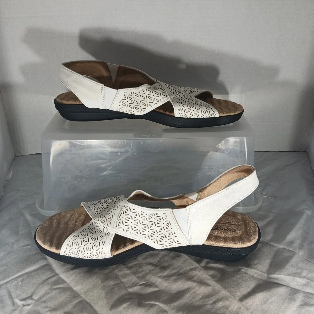 Easy Street‎ Comfort Wave White Laser Cut Slingback Sandals Womens 10M 31-6623